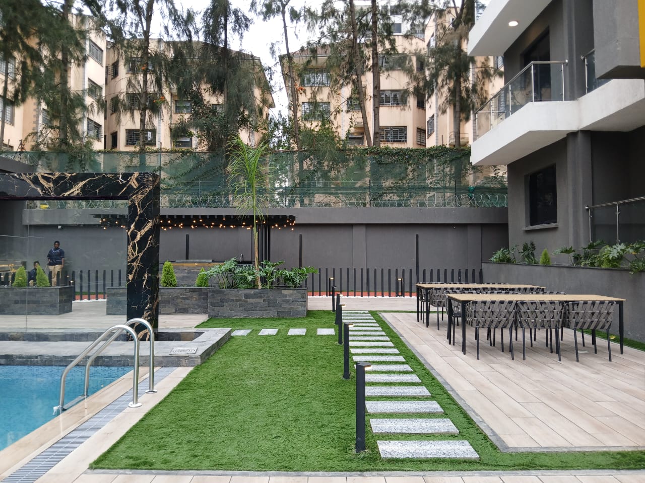 Garden dining at Wilma Towers, Kilimani