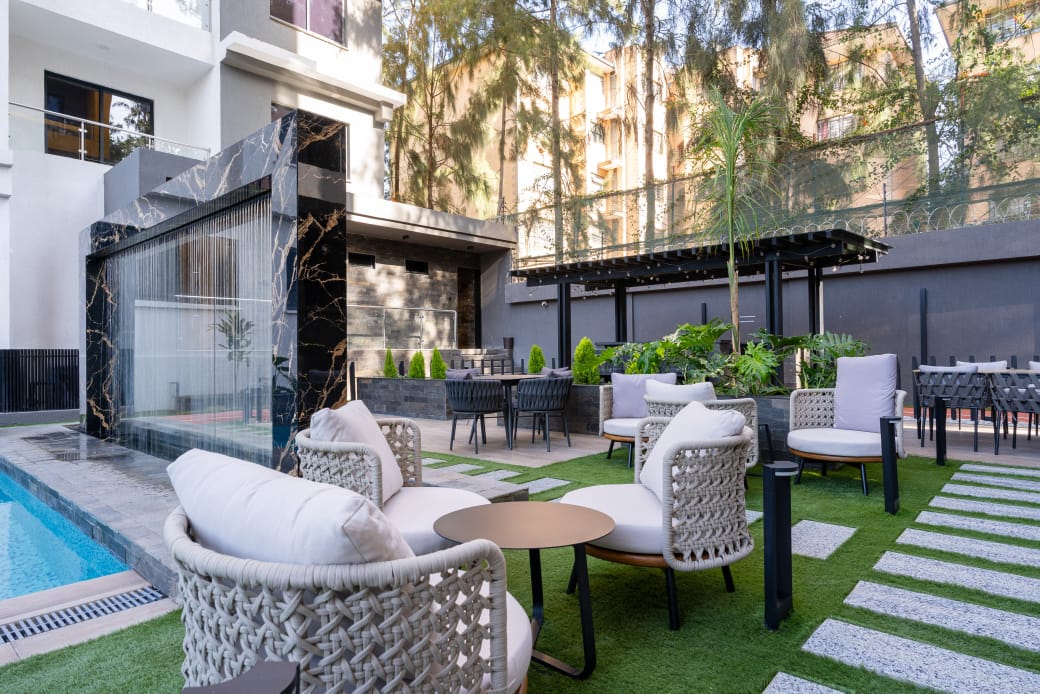 Poolside lounge at Wilma Towers, Kilimani